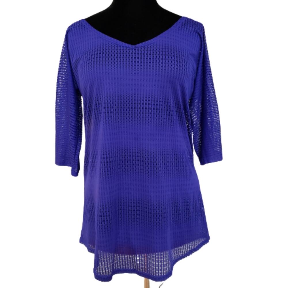 O'Neill Blue Laser Cut Out V Neck 3/4 Sleeve Lightweight‎ Swimsuit Cover Up XS